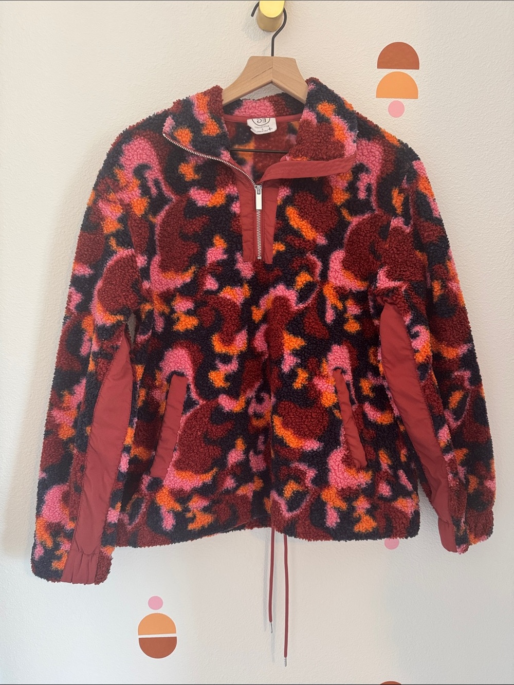Colorful Sage Sherpa Half-Zip Pullover - Red, Pink & Orange Print N0033